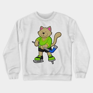 Cat at Ice hockey with Ice hockey stick Crewneck Sweatshirt